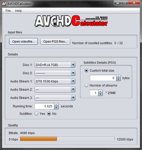 AVCHDCalculator for Windows screenshot